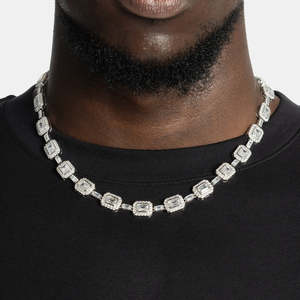 Collar de tenis de moissanita con corte esmeralda VVS1 color D, cadena de lujo de plata de ley 925 estilo hip hop - Product Image 3
