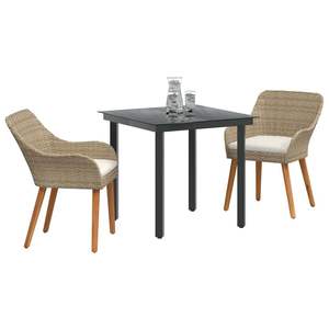Conjunto de Comedor de Jardín de 3 Piezas en Poliratán Beige con Cojines, Estructura de Acero, Muebles de Exterior Contemporáneos - Product Image 3