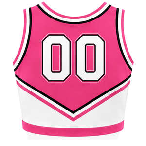 Haut court de cheerleading rose vif, blanc et noir pour femme, sans manches, col en V, pour performance athlétique, uniforme d'équipe de cheerleading, compétition - Product Image 2