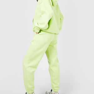 Ensemble survêtement molletonné oversize pour femme, vert lime, avec logo personnalisé, OEM, ODM, fabricant en gros, DDP - Product Image 3