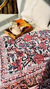 High Quality Hand Block Printed Cotton Single Quilt Handmade Kantha <b>Bedspread</b> for Home Floral <b>Patchwork</b> Design for Summer Winter - Product Image 3