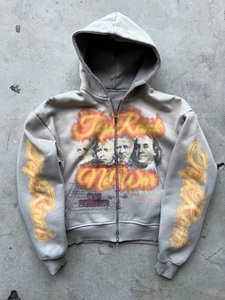 Custom Two Tone Zip Up Hoodie <b>Men</b> Oversized Graphic Embroidery Streetwear Contrast Panel Full Zipper Hooded <b>Jacket</b> OEM Private - Product Image 6