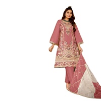 TV série actrice Style avant et arrière les deux côtés broderie pur organza soie tissu couleur vive Salwar costume avec ensemble Dupatta