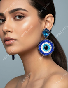 Pendientes Colgantes Redondos Hechos a Mano con Cuentas de Ojo Turco para Mujer, Protección Nazar, Joyería de Fiesta, Regalo - Product Image 2