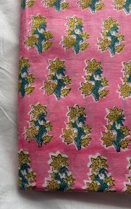 Pink Floral Buta Hand Block Printed Cotton Fabric Yellow Blue Flower Indian Handmade Jaipuri Print Cotton Fabric Small Motif - Product Image 3