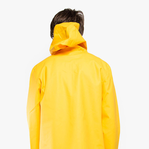 Veste imperméable longue jaune pour homme avec capuche, fermeture boutonnée, col montant, coupe régulière, couleur unie, idéale pour l'extérieur - Product Image 5