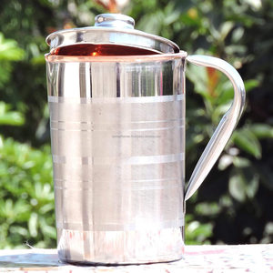 Stainless Steel Copper Lined Water <b>Jug</b> Pitcher with Lid Double Layer Ayurvedic <b>Drinking</b> Pot Hotel Restaurant Drinkware - Product Image 6