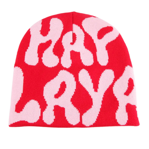 Gorro de Invierno Sublimado con Graffiti Rojo y Blanco, Mezcla de Acrílico, Cómodo, con Borde Plegado, Ajuste Flexible, Vibrante, para Uso Diario - Product Image 1