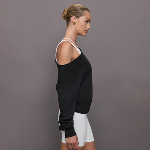 Sweat-shirt femme grande taille à épaules dénudées brodé, respirant, ample, manches longues, en tissu éponge, automne-hiver, effet délavé - Product Image 2