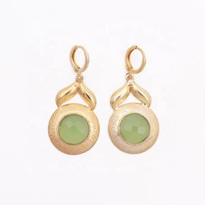 Topaze bleue pierres précieuses fait à la main texturé boucles d'oreilles rondes Dangle Style goutte plaqué or bijoux de mode - Product Image 5