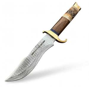 Handcrafted Damascus Steel Outdoor Utility <b>Tool</b> Solid Brass Double Crossguard Segmented Walnut <b>Wood</b> & <b>Carved</b> Bone Handle - Product Image 6