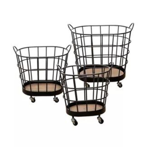 Set Of 3 Black Metal <b>Wire</b> <b>Basket</b> Multi-Purpose Round Shape Kitchenware Tabletop Fruit & Vegetables Storage <b>Basket</b> With Handles - Product Image 1