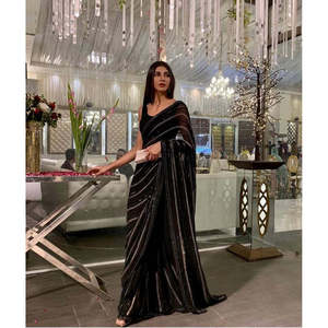 Sari Tradicional Musulmán de Diseño FB en Negro con Lentejuelas y Bordado Zari para Vestimenta Formal, Talla M - Product Image 4