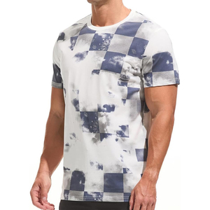 White Navy Checker Floral Cloud Washed Sublimation Print Short Sleeve Crew Neck Men T <b>Shirt</b> - Product Image 4