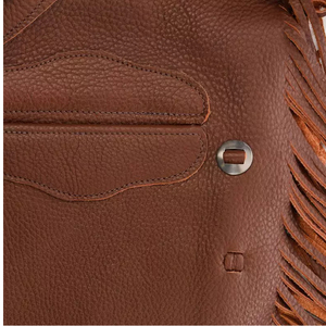 BAND BROTHERS Chaps de cowboy pour hommes, couleur unie, design personnalisé, franges, cuir véritable, fermeture à boucle, coupe décontractée, entraînement - Product Image 6