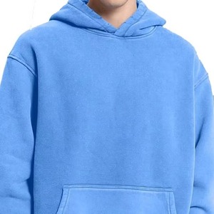 Sudadera con Capucha Azul Unisex, Corte Holgado, Manga Regular, Color Sólido, Algodón French Terry, Ropa Casual de Otoño - Product Image 6