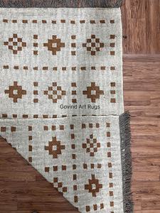 Tapis Kilim Floral Fait Main en Mélange Laine Coton, Rectangulaire, Poil Moyen, Dos en Jute, pour Salon, Lavable en Machine et à la Main - Product Image 3