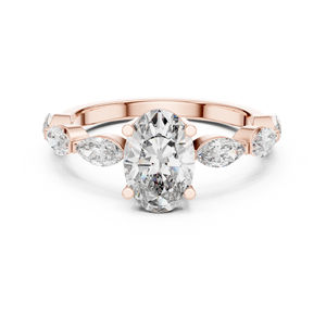 Bague de fiançailles Art Déco Vinson Project en moissanite ovale avec pierres latérales taille marquise, en acier inoxydable plaqué or 14K - Bague GRA - Product Image 1