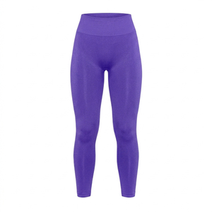 Ensemble soutien-gorge de sport et leggings pour femme, violet uni, tricoté, en Spandex et Polyester, extensible, respirant, séchage rapide, taille haute, longueur intégrale - Product Image 3