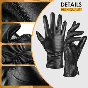 Guantes de Cuero con Pantalla Táctil, Forro de Piel Sintética, Estilo Deportivo, para Esquí y Uso Diario - Product Image 4