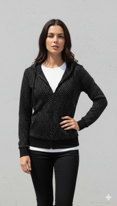 Sudadera con capucha Elite Midnight Galaxy con cremallera – Forro polar premium color carbón, diseño detallado con puntos reflectantes plateados en toda la prenda - Product Image 1