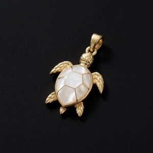 Wholesale Handmade Sea Turtle Pendant Mother Pearl Stone Brass <b>Jewelry</b> <b>Charm</b> Gold Plated Bezel Setting Ocean Animal Necklace - Product Image 2