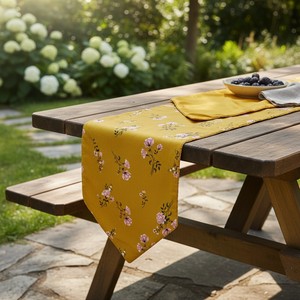 Floral Design Yellow Polyester Cotton Table Runner Decorative Dining Linen for Home Hotel Wedding and Restaurant Use - Product Image 4