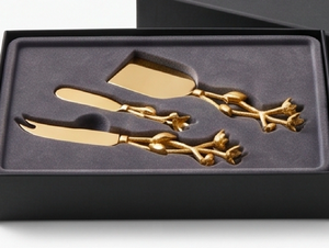 Golden <b>Cheese</b> <b>Knife</b> <b>Set</b> With Floral Handle Design Stainless Steel Blades Dishwasher Safe Durable Serving Tools For Kitchen Use - Product Image 4