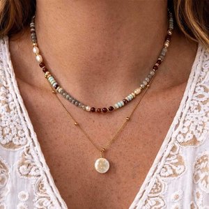 สร้อยคอประดับลูกปัดพลอยหลากสี ไข่มุกน้ำจืด ประดับด้วยลูกปัดทองคำ ดีไซน์เรียบหรู - Product Image 6