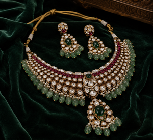 Women's Gold Plated <b>Emerald</b> Cut Jewelry Set With Imitation Pearl Necklace Earrings Classic Wedding Fashion Jewelry - Product Image 3