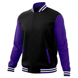 Custom Wholesale High Quality Two Tone Black Purple Varsity <b>Jacket</b> Unisex College Baseball Letterman <b>Jackets</b> Men Bomber Coat - Product Image 2