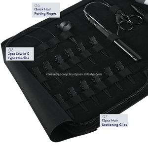 Kit d'outils d'extension de cheveux avec étui aiguille à coudre pince à coiffer en acier inoxydable noir mat avec pinces de sectionnement ciseaux - Product Image 2