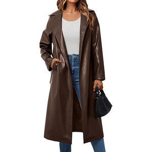 Wholesale Custom Made Women's Waterproof Autumn/Winter Brown Genuine Leather Long Trench Coat with Customizable Design - Product Image 1