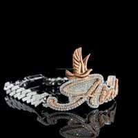 Lettre personnalisée 'Ainhoa' lien cubain le Pigeon pinces à cravate en argent sterling 925 deux tons diamant rond taille brillant lunette ensemble