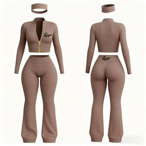 Ensemble de survêtement personnalisé pour femmes Y2K avec logo personnalisé, veste zippée intégrale et pantalon évasé, ensemble 2 pièces pour la gym et le fitness, vêtements de sport pour femmes - Product Image 2