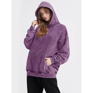 Hoodie court et ample avec traitement délavé à l'acide, détails déchirés sur toute la surface, coupe décontractée unisexe, hoodies délavés à l'acide - Product Image 4