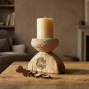 Vintage Wooden Bijni Candle Holder Stand Floral Hand Carved <b>Console</b> <b>Table</b> Coffee <b>Table</b> Entryway Living Room Bedroom Shelf Dining - Product Image 5