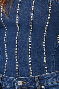 <b>Top</b> Selling <b>Rhinestone</b> Denim Tube <b>Top</b> Premium Quality Low MOQ Customized Design Women Denim Tube <b>Top</b> women's shirt wholesale - Product Image 6