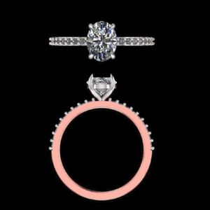 Oval Cut Lab Grown Diamond Engagement <b>Ring</b> 18k Rose <b>Gold</b> Pave <b>Set</b> Wedding Band Two Tone <b>Gold</b> IGI Certified Bridal Jewelry - Product Image 2