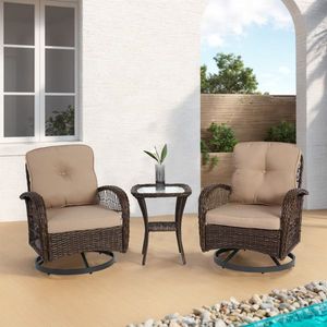 3-Piece Outdoor Swivel Rocker Patio Furniture Set with 360 Degree Rocking Thickened Cushions Glass Coffee Table for Conversation - Product Image 1