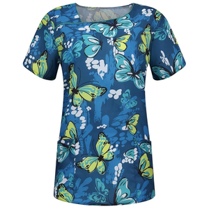 Wholesale Printed Medical Uniforms Polyester Spandex Stretch Scrub Tops Custom Logo Sublimation Print <b>Nursing</b> Apparel - Product Image 6