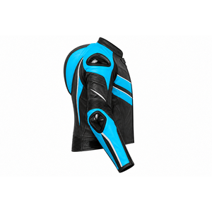 Blouson de moto en cuir unisexe personnalisé avec protection des épaules et des coudes, noir et bleu, coupe-vent, ignifuge, respirant, anti-UV - Product Image 4