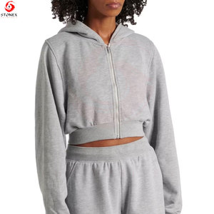 Sweat à capuche court surdimensionné pour femme, en molleton de coton premium, respirant, séchage rapide, style streetwear décontracté, pour l'hiver et le quotidien - Product Image 1