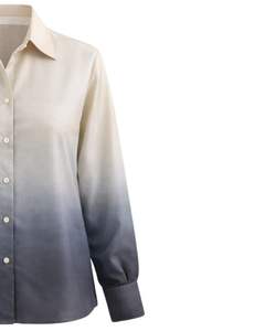 Chemise boutonnée à manches longues pour femme, dégradé beige à gris anthracite, style décontracté pour le bureau, fabrication sur mesure OEM, haut de gamme. - Product Image 2