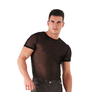 Camiseta de malla de alta calidad para hombre, color negro, manga corta, deportiva, para gimnasio, entrenamiento muscular, con servicio OEM, elegante. - Product Image 1