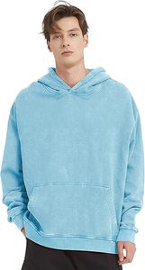 Sweat à capuche unisexe oversize en coton 100% délavé à l'acide, style vintage streetwear, épais 300g, respirant, pour l'hiver - Product Image 2