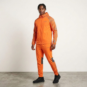 Ensemble de survêtement unisexe orange vif 2 pièces à capuche, léger, 100 % polyester, vêtements de sport athlétiques, veste et pantalon de jogging - Product Image 3