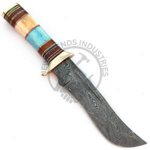 Cuchillo Bowie de Acero de Damasco Hecho a Mano de 12 Pulgadas, Edición Nueva, Cuchillo de Hoja Fija para Caza al Aire Libre, Mango de Hueso de Camello, para Camping - Product Image 1