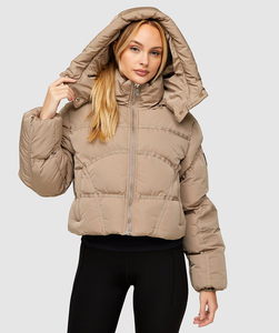 Custom Design Women's <b>Crop</b> <b>Puffer</b> <b>Jacket</b> Khaki Full Zip Hooded Detachable Bubble <b>Jacket</b> Breathable Winter Down <b>Jacket</b> For Women - Product Image 6