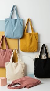 Bolsos de Mano de Lona con Bolsillo Frontal, Asa de Cuero, Bolso de Hombro de Algodón, Reutilizables para Compras, Playa y Viajes - Product Image 4